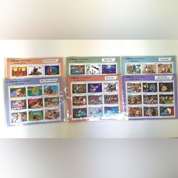 DISNEY COLLECTORS  STAMPS SHEETS 1987 Complete set 2 CLASSIC FAIRYTALES POSTAGE - Picture 4 of 5